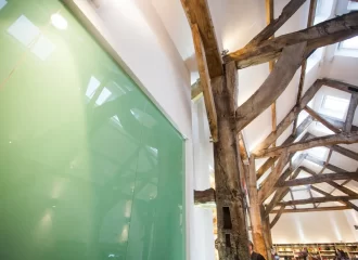 Coloured Glass Dividers & Timber Beams The Granary Barn Conversion