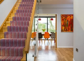 Harlequin House Eco Home, House Remodel York Stairs & Dining View Through